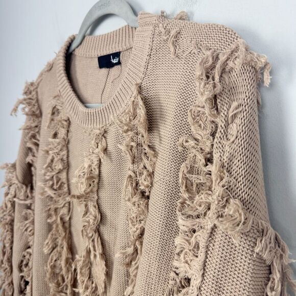 AKAIV | Fuzzy Fringe Tan Boho Style Sweater Women’s Size Medium/Large - Picture 3 of 10